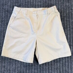 LL Bean Classic Fit Chino Shorts Womens 10 Khaki Beige Pleated Cotton 298936